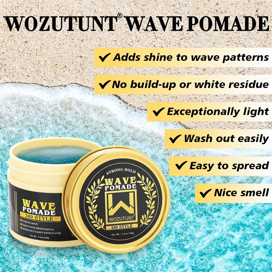 Natural Shea Butter Wave Control Pomade Strong Hold Layered Hair Clay High Shine Nourish Scalp 360 Style Wave Styling Hair Cream 3
