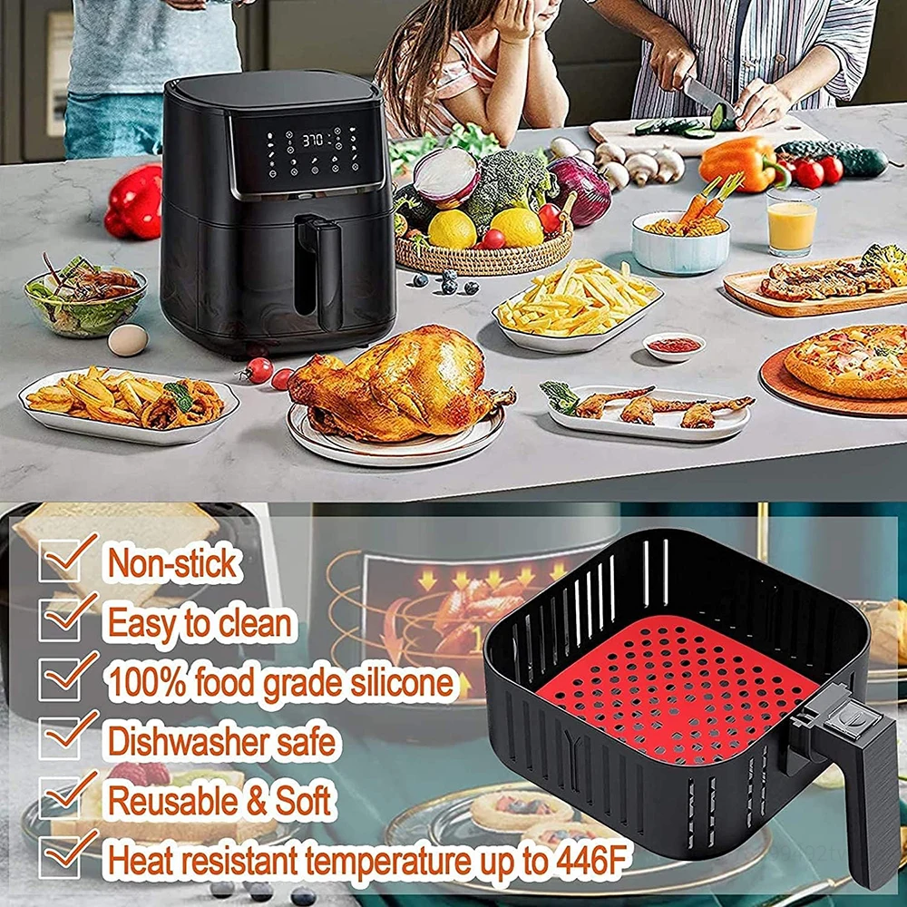 21.5cm Square Silicone Airfryer Liner Reusable Air Fryer Liners for 5QT or Bigger Non-Stick Easy Clean Air Fryer Accessories air fryer liners,air fryer accessories