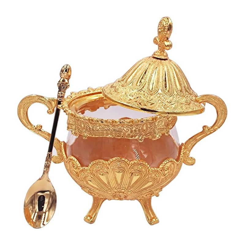Sugar Bowl Sugar Bowl With Lid And Spoon Metal And Glass Sugar Container For Cube Powder Spice Condiment Container Salt Server spice container sugar bowl