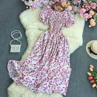 2026 New Fashion Summer Flower Print Long Dress Women Vintage Slash Neck Ruched Chest A Line Sundress Party Vestidos - Image 6