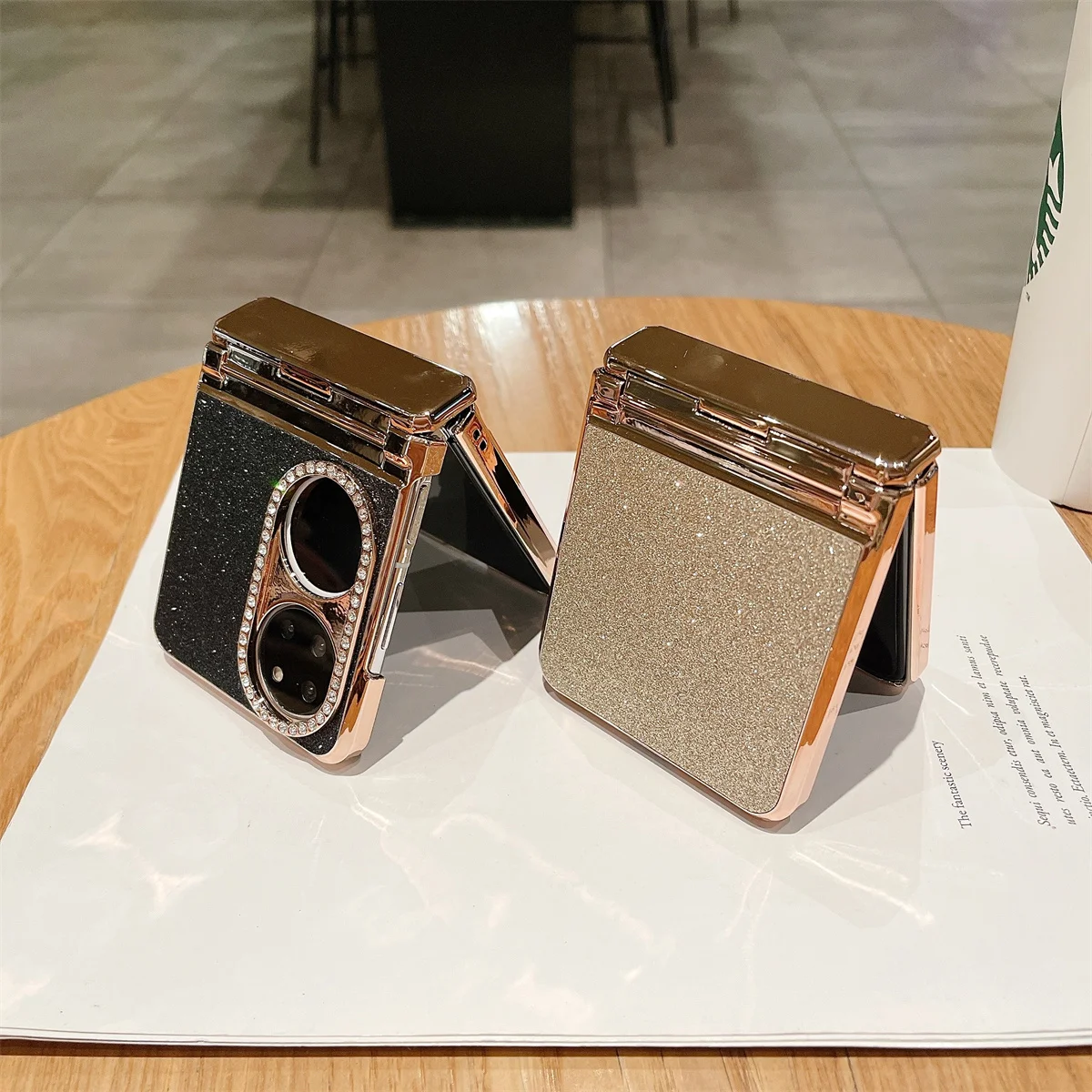 Luxury Plating Bling Glitter Phone Case For Huawei P50 Pocket Hard PC Leather Shockproof Hinge Protection Cover For Pocket 2