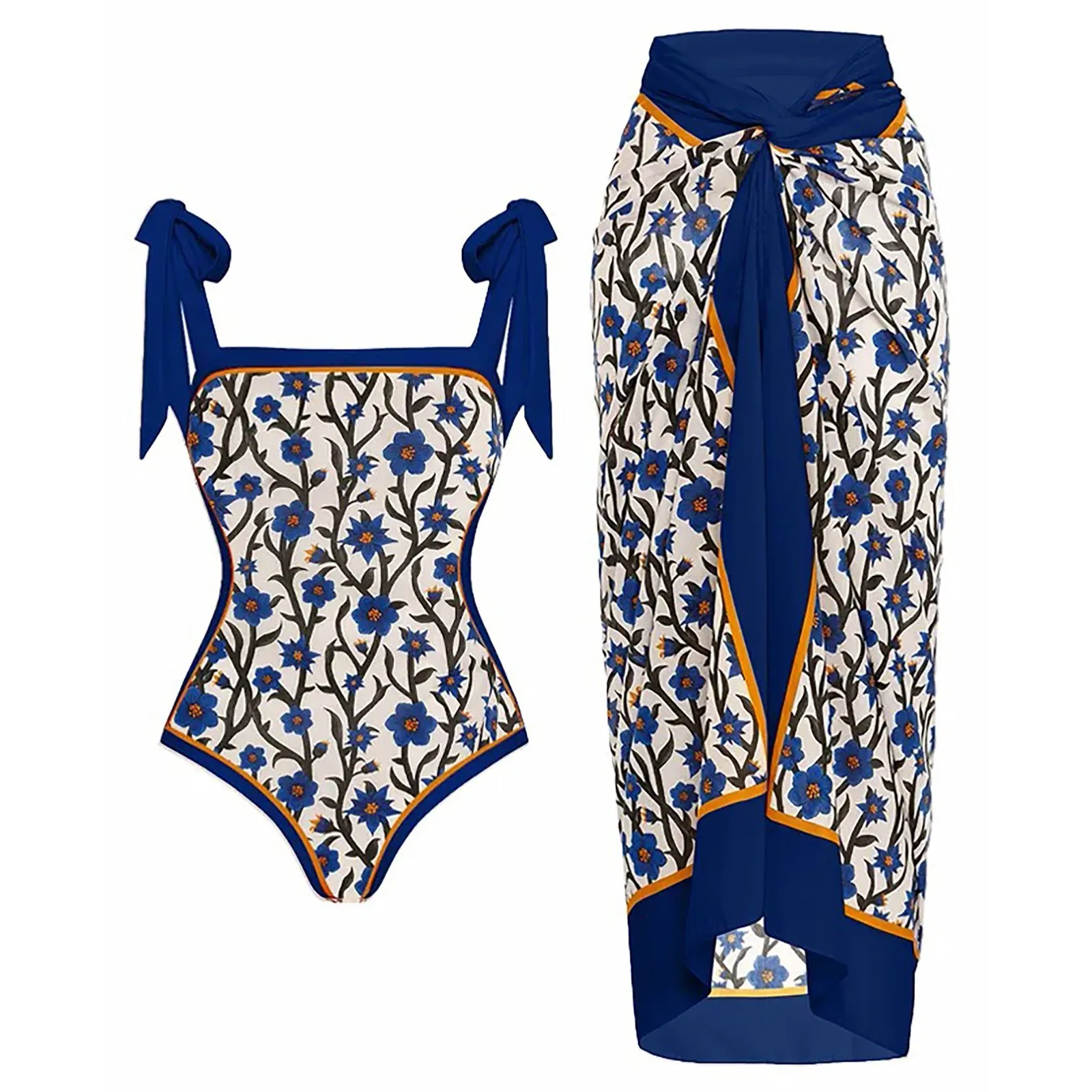 

Women's Fashion Sexy Lace-Up Beach Swimsuit Long Skirt Set (2 Sets With Chest Pad Without Steel Bra) купальники женские 수영복 여자