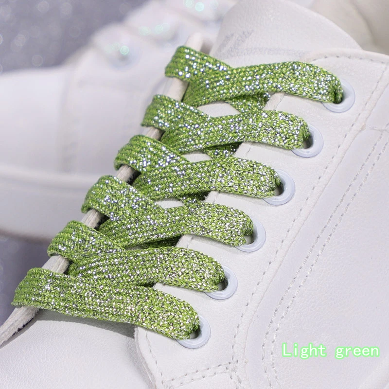 Vibrant Metallic Glitter Flat Shoelaces - Silver, White, and Gold for Sports and Running Shoes