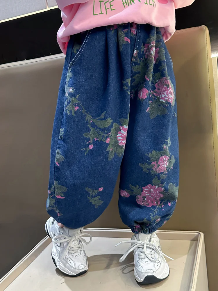 

Детские брюки, осенние свободные брюки для девочек, детские модные ретро брюки Harlan с широкими штанинами, хлопковые брюки с принтом, винтажные брюки B87