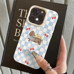 Striped Dachshund Cherry Blossom Soft Silicone Phone Case Cover - iPhone 15 (White - YYDSW2761)