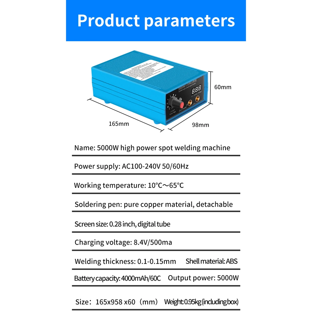 5000W Handheld Welding Machine Battery Nickel Sheet Spots Welding Tool Digital Tube Display 10 Gear Output Power Adjust C 3