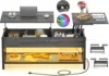 Coffee Table, Lift Top Coffee Table with Storage, LED Light & Power Outlet & Hidden Compartment, Retro Center Table ，Black Oak 1
