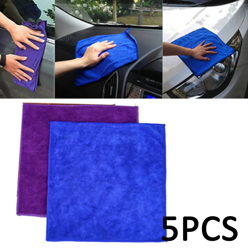 

Glass Dishc 5pcs Soft Thick Absorbent Wash Cloth Car Auto Care Microfibre Cleaning Cloth Towels 25*25cm Household Cleaning Tools
