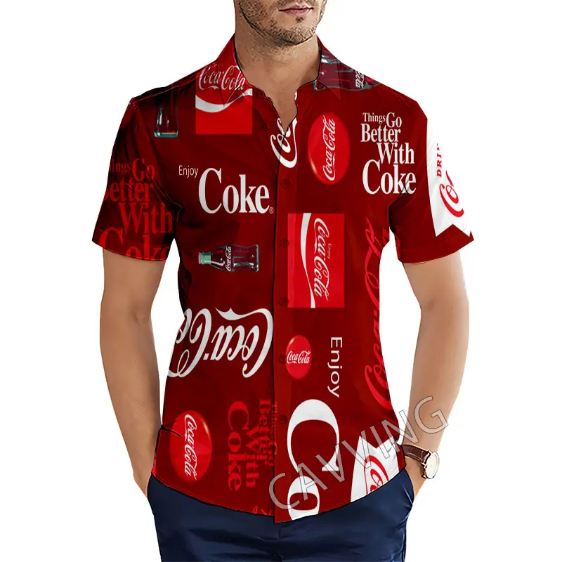 Coke 3D Gedrukt Zomer Hawaiian Heren Korte Mouw Strand Shirts Casual Shirts Plus Size S-6XL Mode Mannen Top