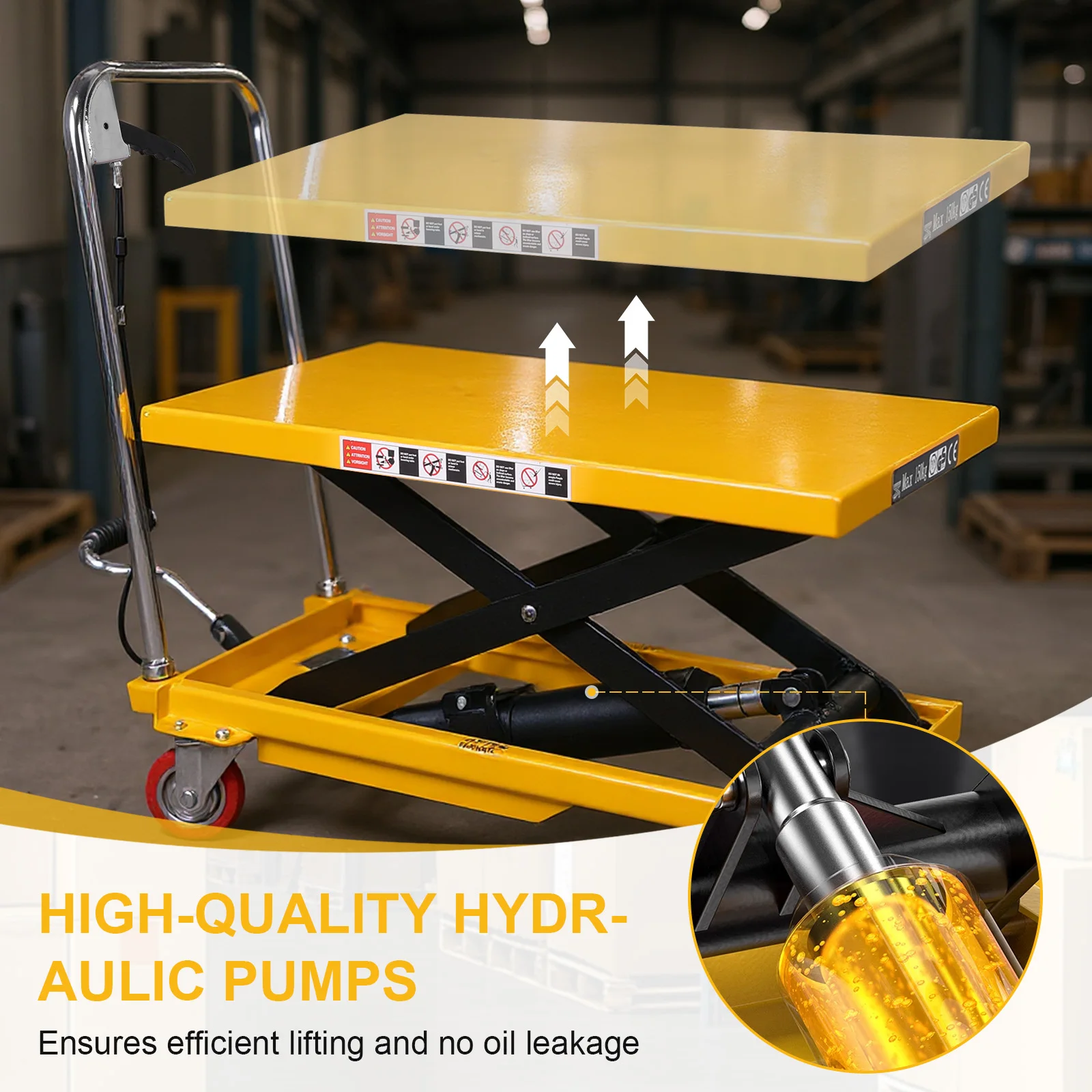 Lift Table Cart Manual Single Scissor Lift Non-Slip Hydraulic Lift Trolley with Lifting Table for Material Unloading Handling