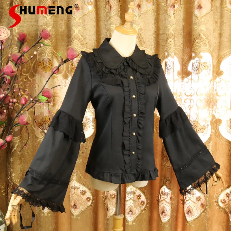 Original Lolita Inner Wear Doll Collar Blouse Female 2023 Spring and Autumn New Sweet Long Flare Sleeve Single-breasted Shirts