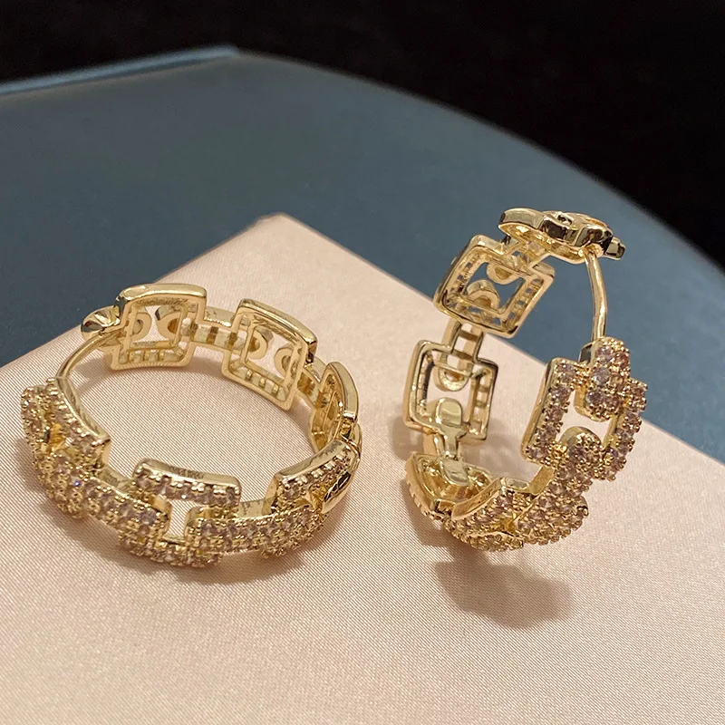 Luxury Punk Trend Zircon Links Hoop Earrings Women Cuban Chain Statement Party Banquet Dubai Africa Jewelry Brincos aretes Aros