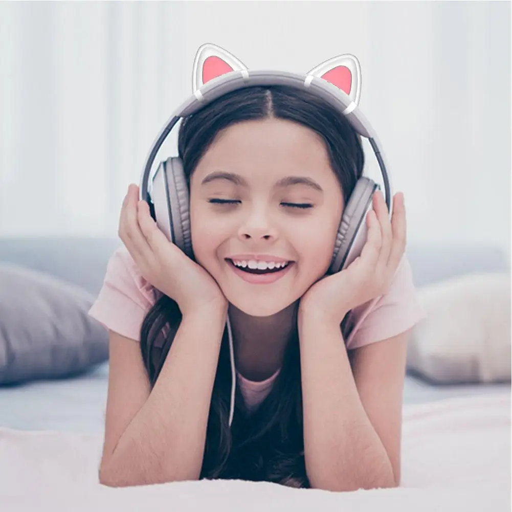 고양이 귀 헤드폰 핑크 고양이 귀 이어폰, 귀여운 고양이 귀, E 스포츠 이어폰, 헤드폰 소녀 스타일 게임 고양이 헤드 N6G0
