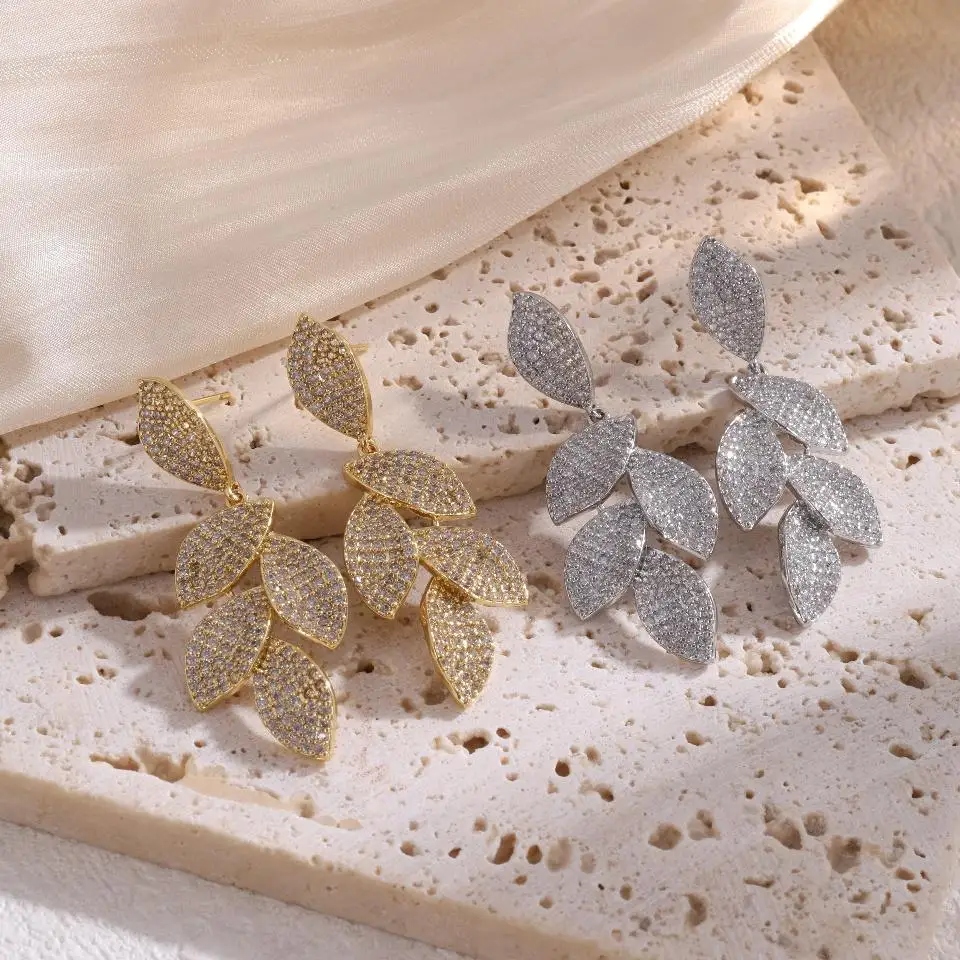 ZAKOL Exquisite Trend Micro-set Zirkon Blatt Form Baumeln Ohrringe Für Frauen AAA CZ Charming Glänzende Hochzeit Schmuck Zubehör – Detail 8