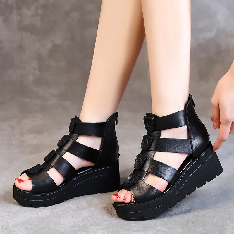 Women Summer Genuine Leather Platform Shoes 2