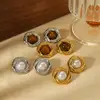 New Products Statement Nature Stone Tiger-eye Earrings Waterproof Gold Plated Stainless Steel Pearl Stud Earrings for Women 4