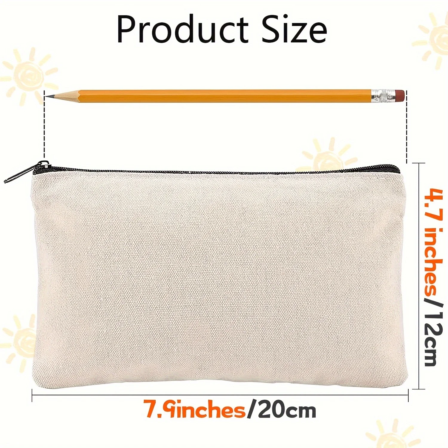 6pcs Blank DIY Craft Bag Canvas Pencil Case Blank Beige Makeup Zipper Bags- Pencil Pouch Cosmetic BagTravel Toiletry Bag 4