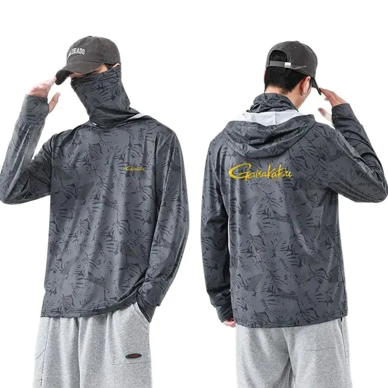 New GAMAKATSU Fishing Jacket Men Summer Thin Ice Silk Long Sleeve Pullover Sport Sunscreen Hooded Quick Dry Fishing T-shirt fishing shirt