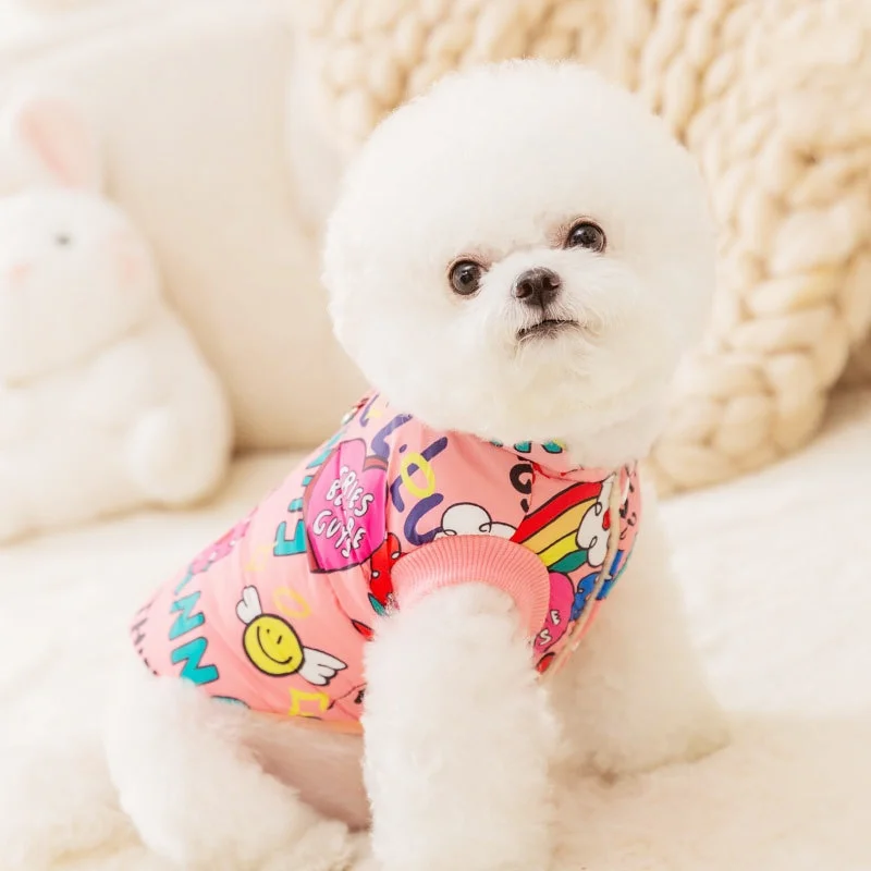 패션 프린트 강아지 다운 재킷 귀여운 부드러운 강아지 옷 겨울 고양이 재킷 코트 따뜻한 강아지 의상 치와와 프렌치 불독 옷