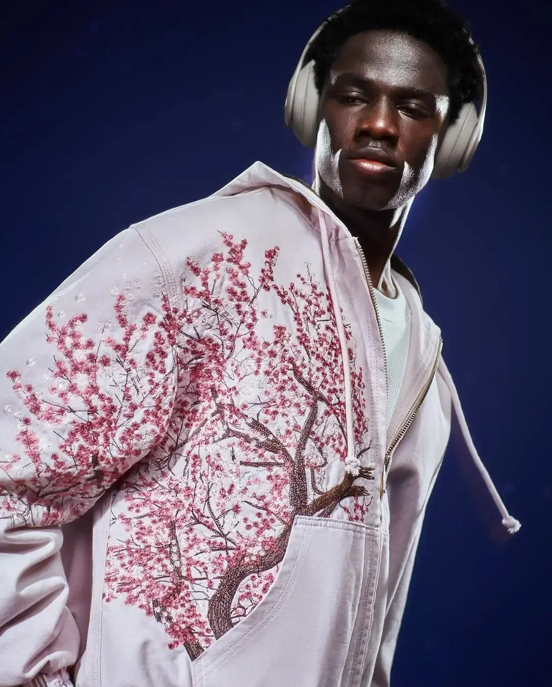 American New Trend Retro Cherry Blossom Embroidery Oversize Zipper Hoodie Men's Y2K Harajuku Hip-Hop Gothic Couple Sweatshirt 4