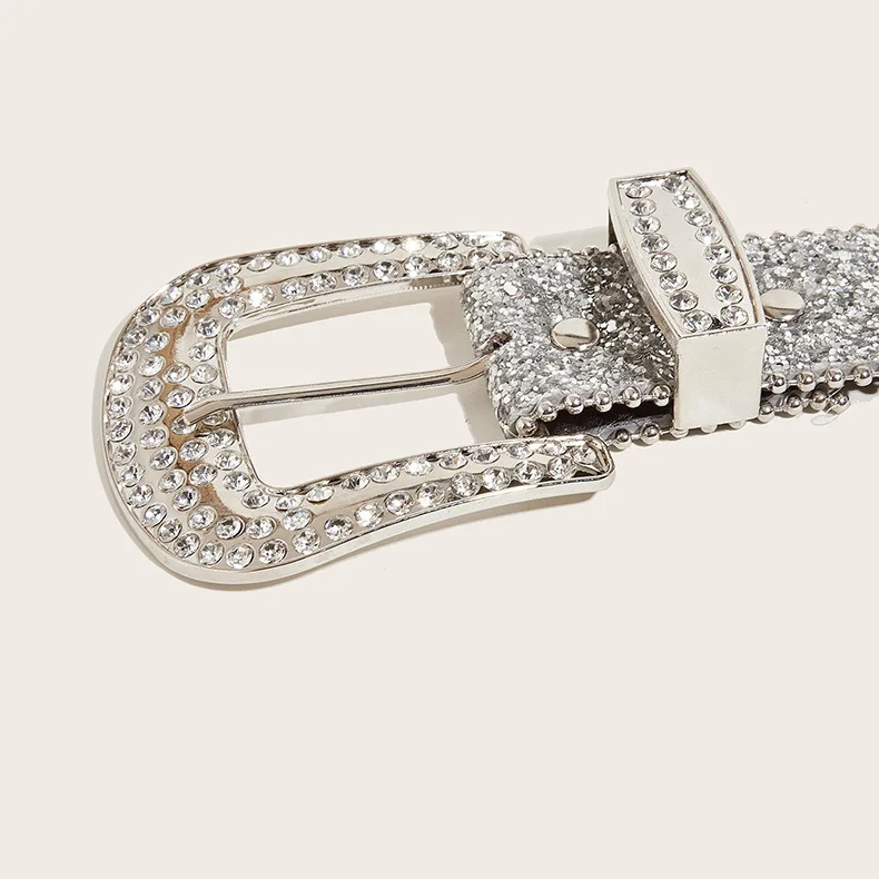 Rhinestone Western Cowgirl Belt - Y2K Sparkling PU Leather Accessory for Women
