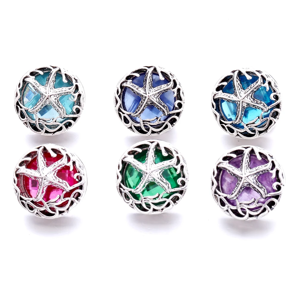 15pcs Colorful Crystal Starfish 18mm Snap Button Fit Snaps Bracelet  Necklace DIY Charms Jewelry