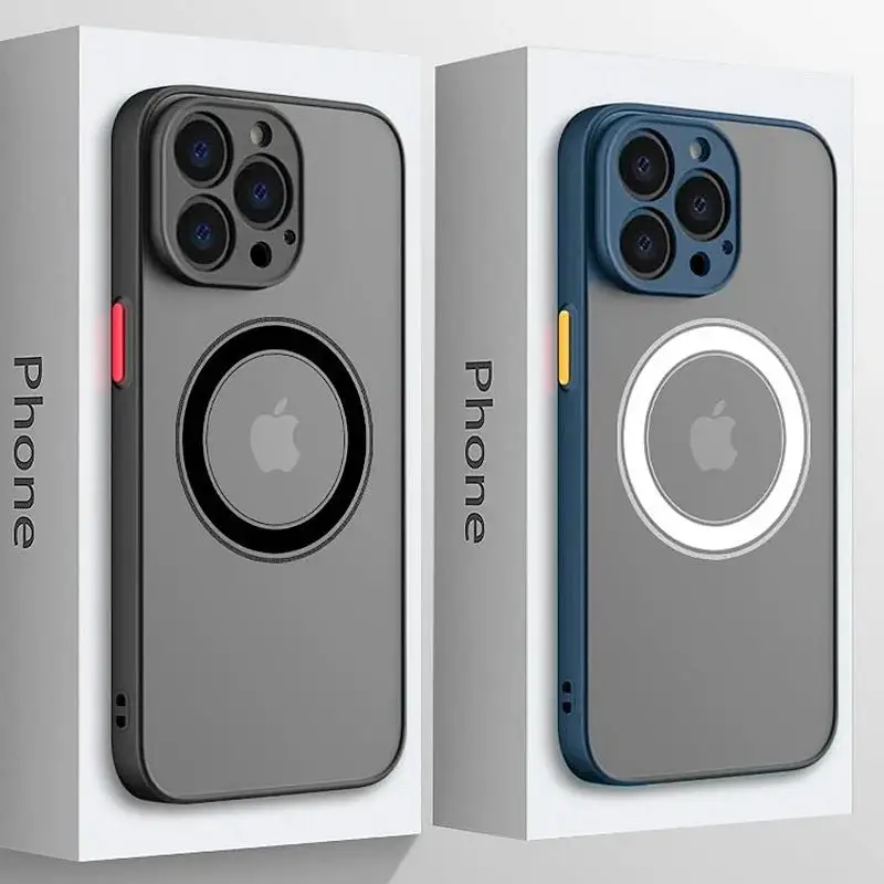 Luxury Magsafe Matte Phone Case For iPhone 11 12 13 14 15 16 Pro Max Plus Magnetic Bumper Shockproof Transparent Cover