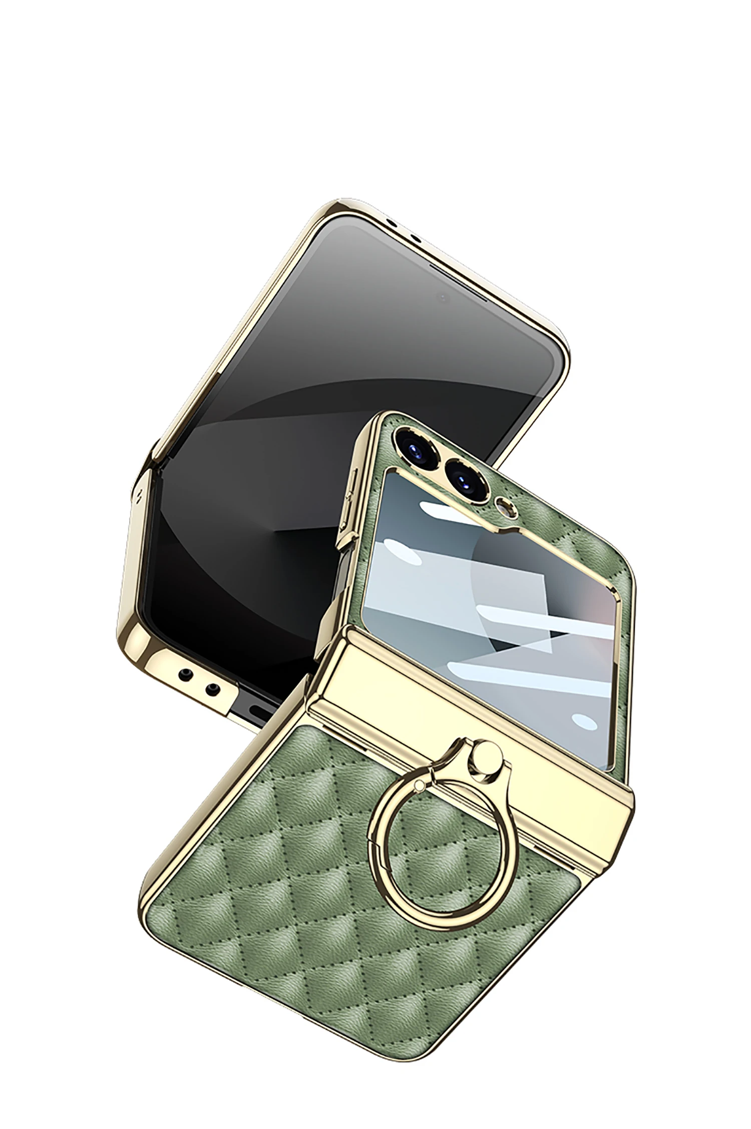 Diamond Leather Ring Holder Case For Samsung Galaxy Z Flip 6 Magnetic Hinge Scre