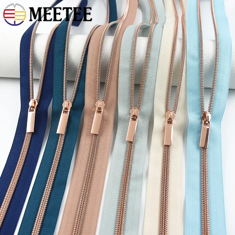 2/5/10/20M Meetee 5# RoseGold Zipper Tape with Sliders Nylon Zippers for Sewing Bag Garment Decor Zip Repair Kit DIY Accessories