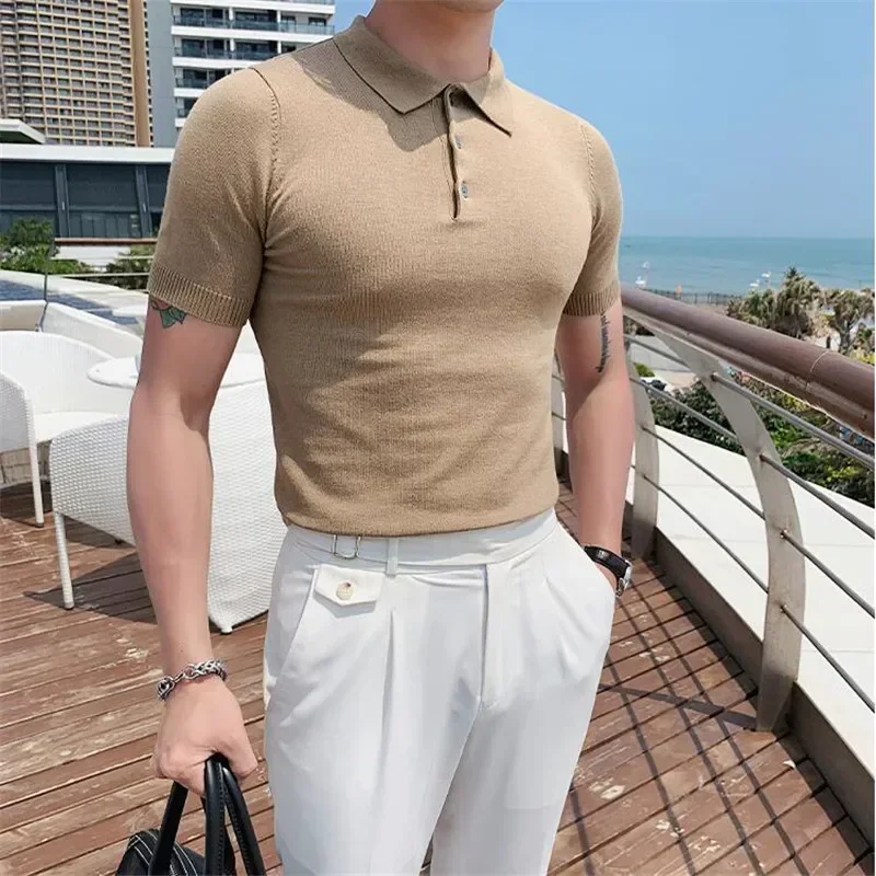 

2023 New Fashion Brands Polo Shirt Men's Summer Slim Fit Short Sleeve Solid Color Polos Casual Business Formal Polo Men Clothing