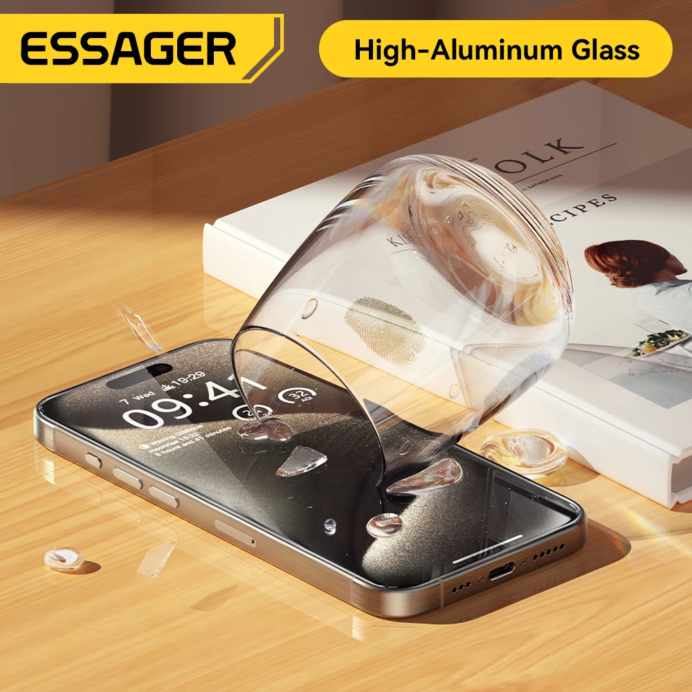 Essager Screen Protector for iPhone 16 15 14 13 Pro Max Plus 2Pcs HD Drop-proof And Dust-proof Tempered Glass Film Transparent