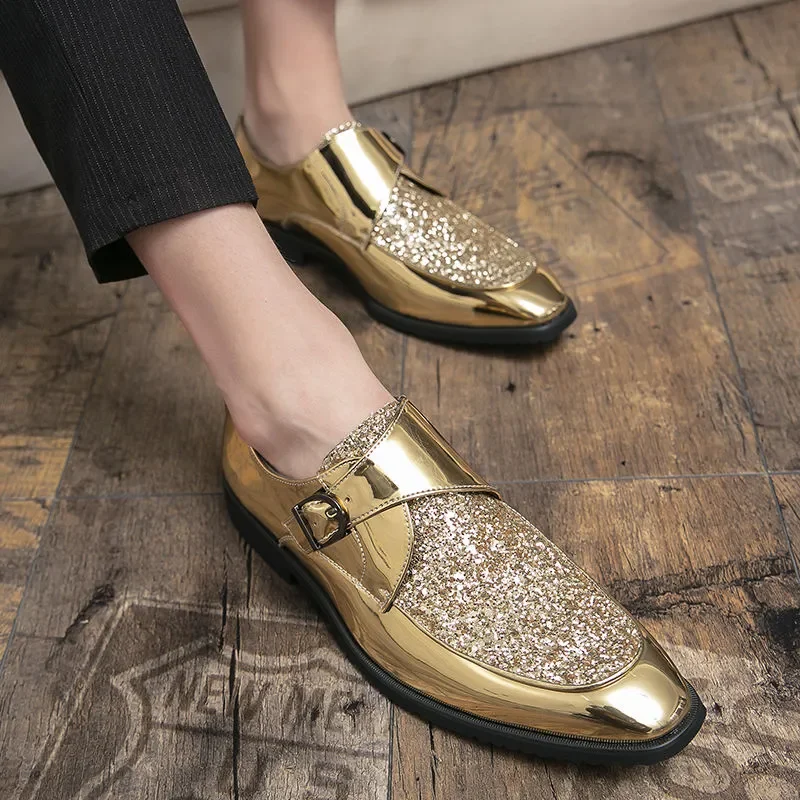 Leather Shoes Shoes Men Casual Man Men's Summer Shine Gold Dress Patent Leather For Mens Gold Moccasins Business Pointed Bussiness Luxury