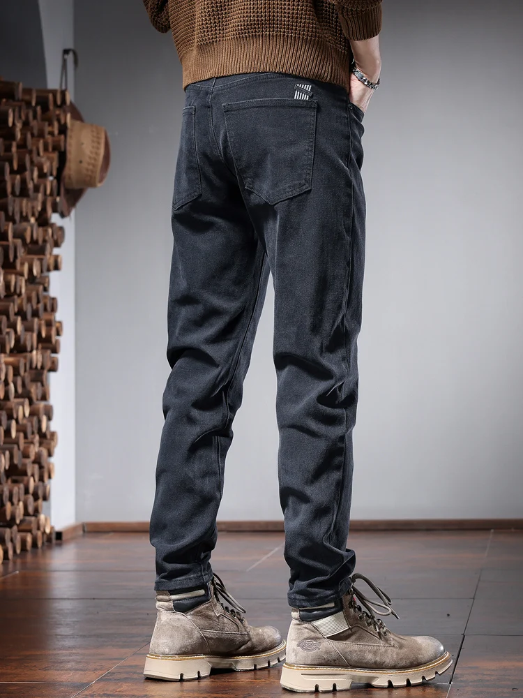 2023 Autumn Men Black Jeans Fashion Korean Style Slim Fit Straight Leg Denim Pants