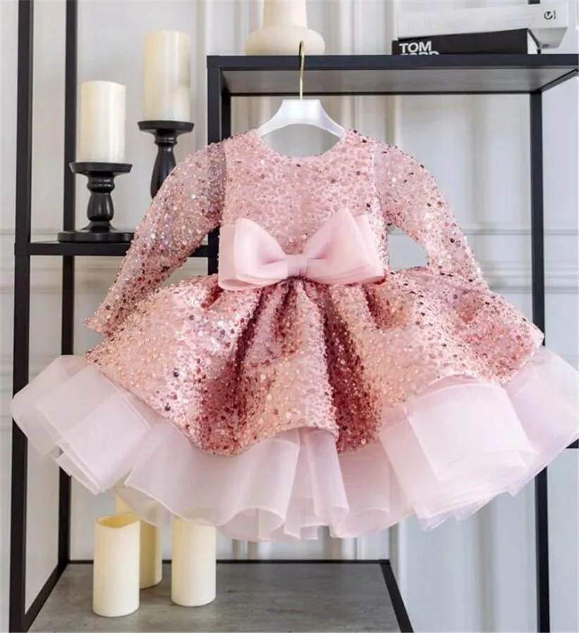 

Pink Puffy Girls Dresses Elegant Toddler Kids Birthday Dress 1-12Yrs Tulle Sequin Tutu Gowns Wedding Party Baby's Dresses
