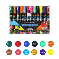 Vibrant Whiteboard Marker Set - Erasable, Refillable, Non - Toxic, High Capacity for Office, Classroom, and Conference Use (12color)