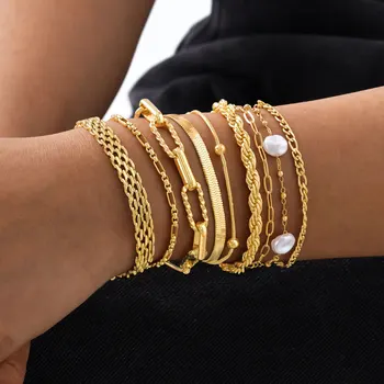 Waterproof Stainless Steel Chain Bracelets For Women , Gold Plated Fashion Stackable Link Bracelet Gifts 1