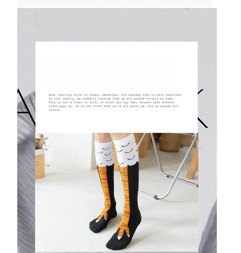 Women wearing knee length chicken feet sports socks