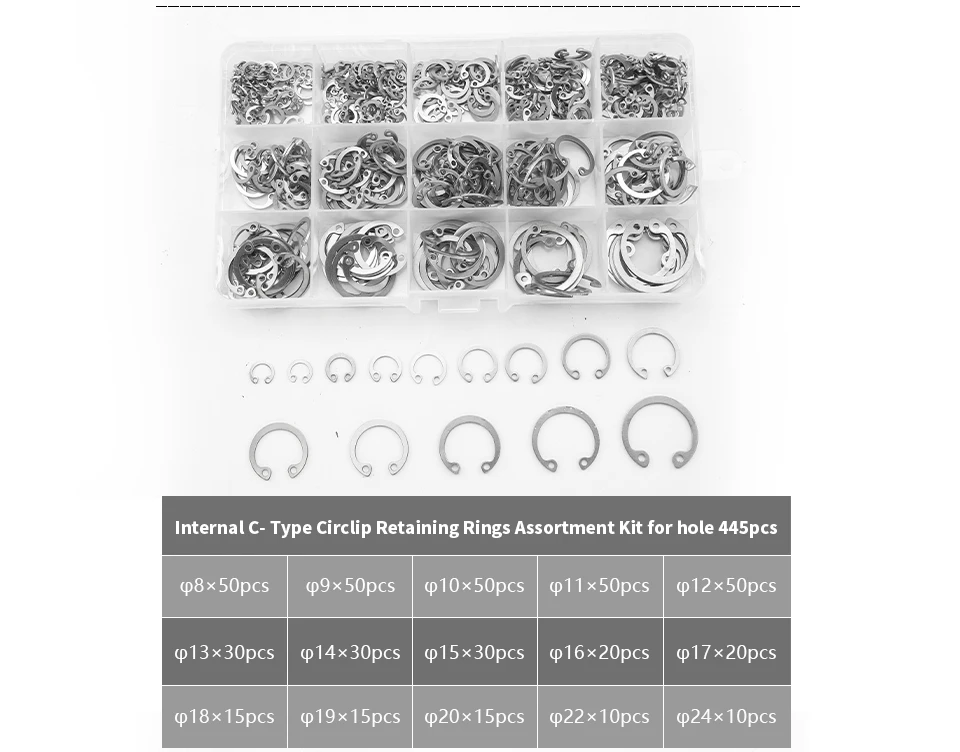 nindejin tipo interno anel de retenção anel sortimento kit para furo aço carbono anel snap circlip aço inoxidável