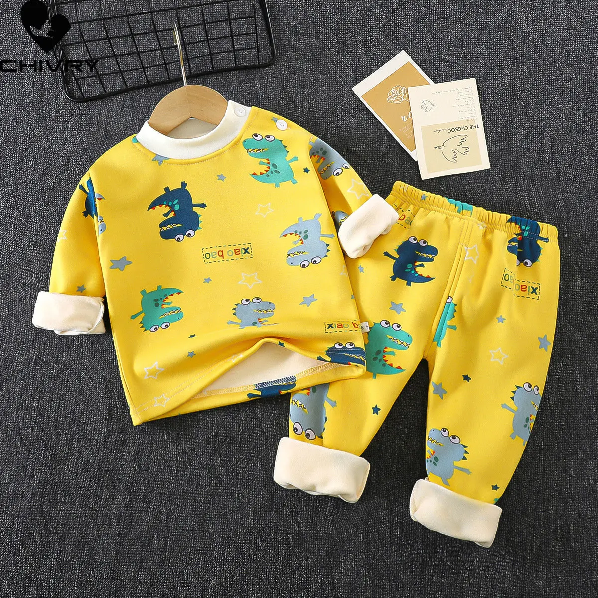 New Kids Boys Girls Thicken Pajama Sets Cartoon Print O-neck Warm T-Shirt Tops with Pants Baby Autumn Winter Sleeping Clothing