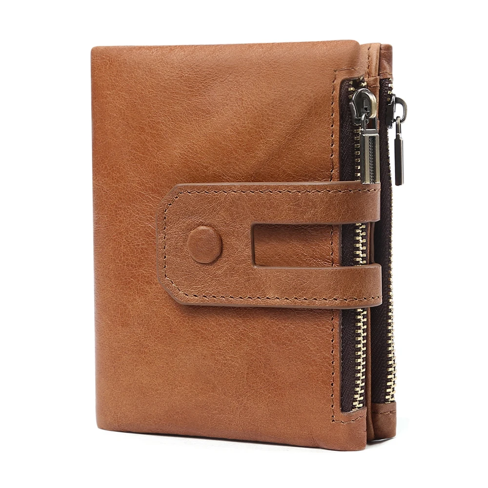 Hot Selling Credit Card Wallet Genuine Leather Men Wallet RFID Anti-theft Brush Dual Zipper Fashionable Multi Card Short Handbag