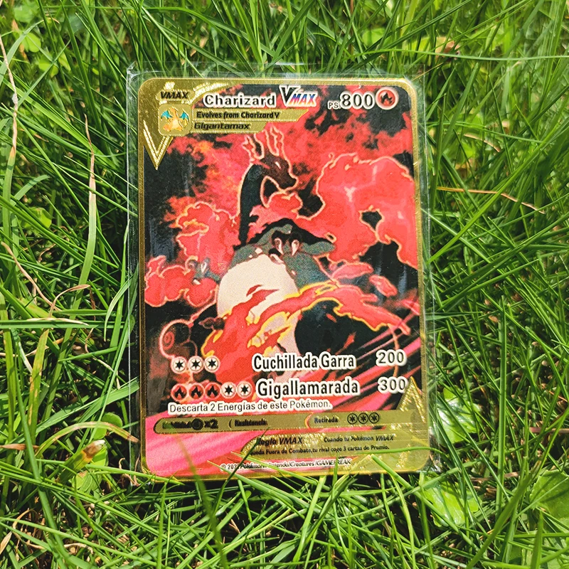 Anime pokemon raro cartões de metal v vmax 25th mewtwo charizard pikachu  arceus treinador lillie jogo