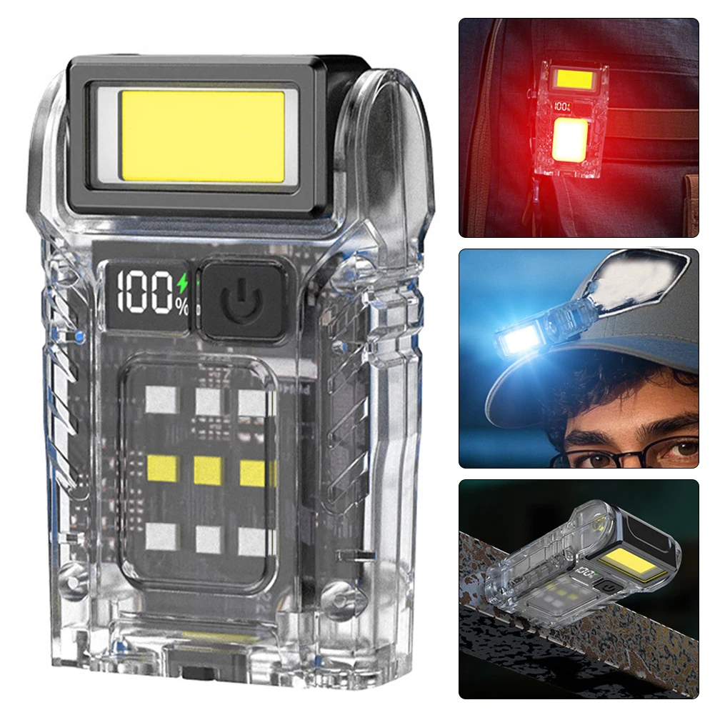 COB + SMD LED 야외 미니 손전등 회전식 휴대용 토치 램프 전원 디스플레이 여행용 비상 조명용 강력한 손전등
