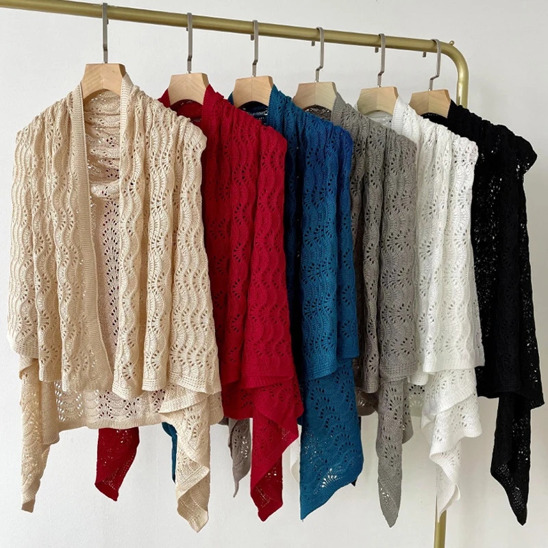 

MoriBty Autumn Knitted Scarf Women Solid Color Hallow-Out Shawl Wraps Air-Condition Neck Protection Pashmina Bufandas Mujer 2022