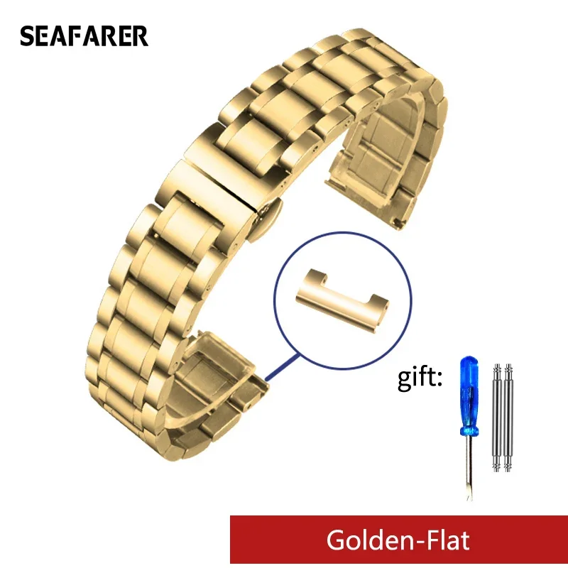 Elegant Curved End Stainless Steel Watchband - Versatile Strap