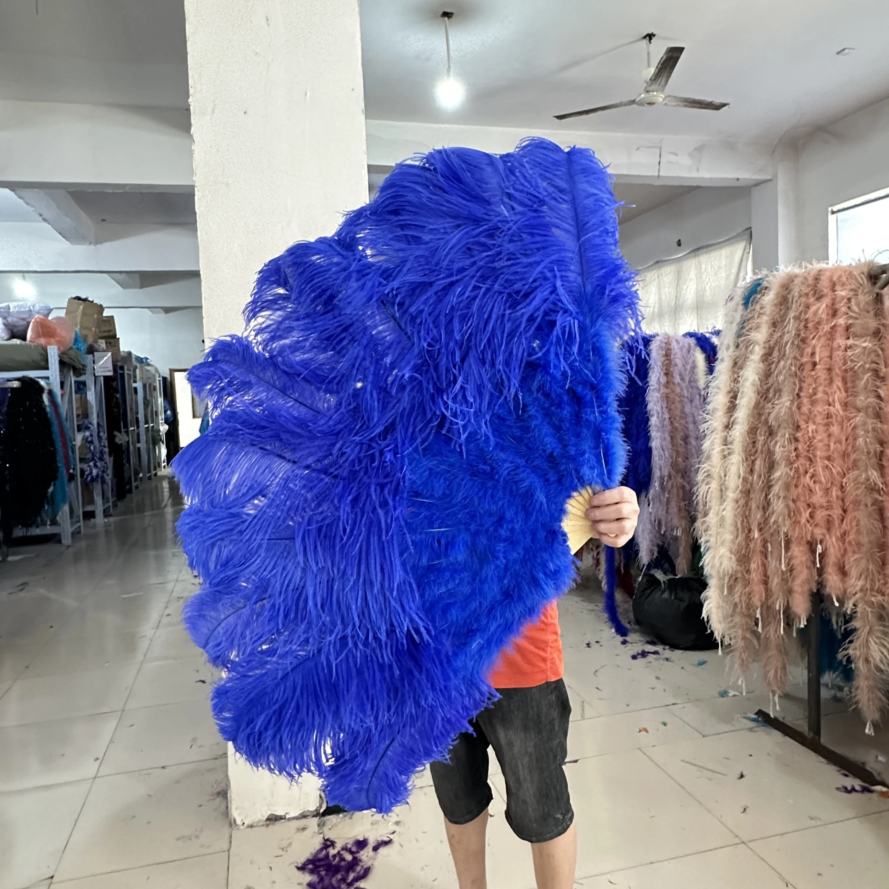 로얄 블루 대형 손 타조 깃털 선풍기, 레이디 벌레스크 웨딩 할로윈 파티 댄스 깃털 선풍기, 고품질, 100cm, 130cm