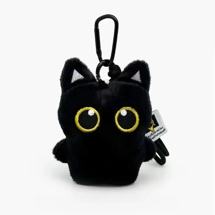 Adorable Black Big-Eyed Plush Cat Keychain and Backpack Accessory