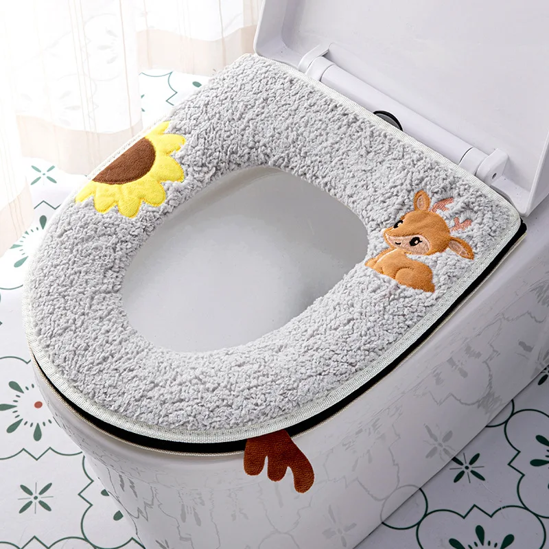 2025 Warm Thickened soft Toilet Pad Winter home Toilet Seat Covers Cute deer Zipper winter wc rim toilet cape cushion bezel case 2