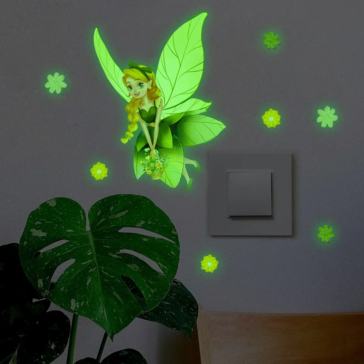 Cartoon Fairy Butterfly Luminous Elf Switch Luminous Sticker Wall Decoration Glow in The Dark Fluorescent Light Switch Stickers
