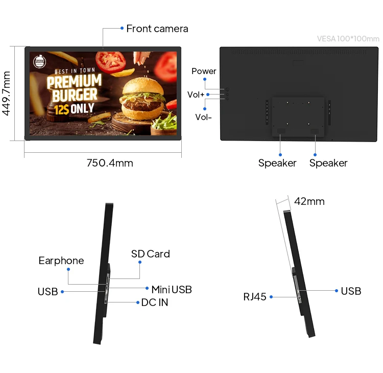 32 Inch Wall Mounted Digital Signage Android 14 Tablet With Google Play HDMI Inp