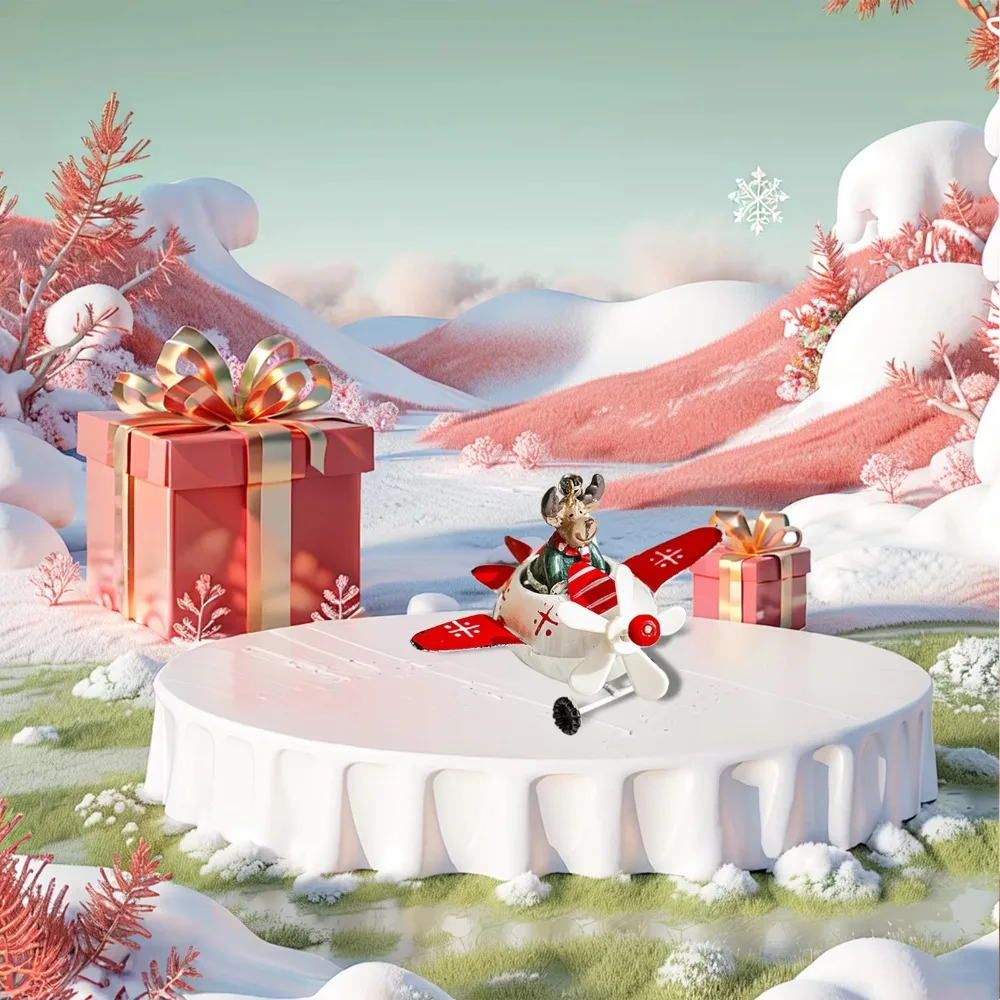 Cartoon Santa Reindeer Figurine Exquisite Snowman/Elk Christmas Plane Figurine Decorative Hanging Xmas Hanging Aircraft Pendant